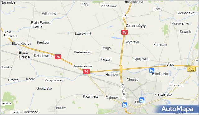 mapa Raczyn gmina Czarnożyły, Raczyn gmina Czarnożyły na mapie Targeo