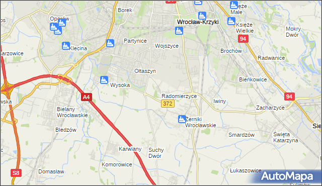 mapa Radomierzyce gmina Siechnice, Radomierzyce gmina Siechnice na mapie Targeo