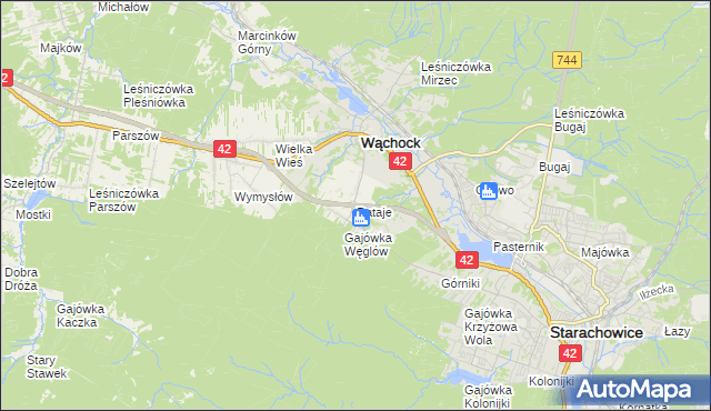 mapa Rataje gmina Wąchock, Rataje gmina Wąchock na mapie Targeo