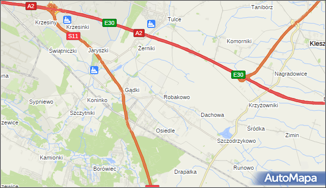 mapa Robakowo gmina Kórnik, Robakowo gmina Kórnik na mapie Targeo