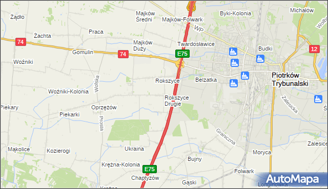 mapa Rokszyce Drugie, Rokszyce Drugie na mapie Targeo