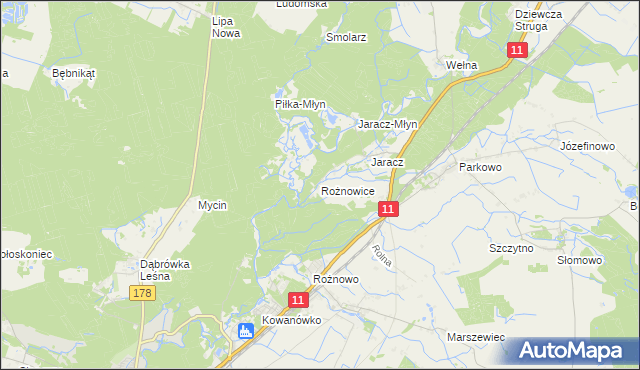 mapa Rożnowice gmina Rogoźno, Rożnowice gmina Rogoźno na mapie Targeo