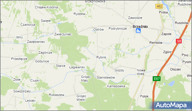 mapa Rybnik gmina Brzeźnio, Rybnik gmina Brzeźnio na mapie Targeo