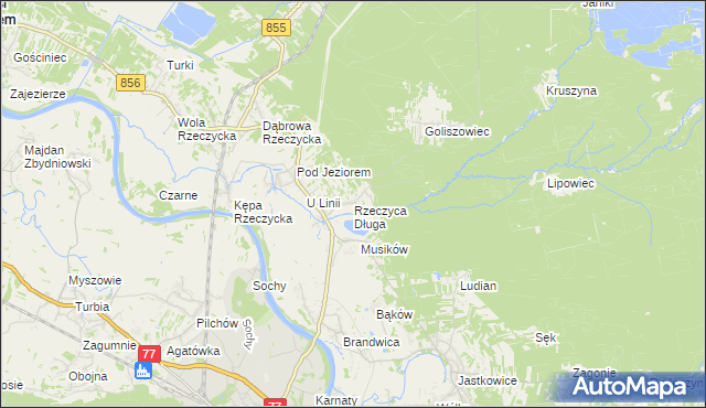 mapa Rzeczyca Długa, Rzeczyca Długa na mapie Targeo