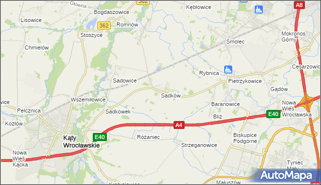 mapa Sadków gmina Kąty Wrocławskie, Sadków gmina Kąty Wrocławskie na mapie Targeo