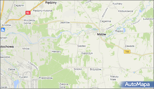 mapa Siedlec gmina Mstów, Siedlec gmina Mstów na mapie Targeo