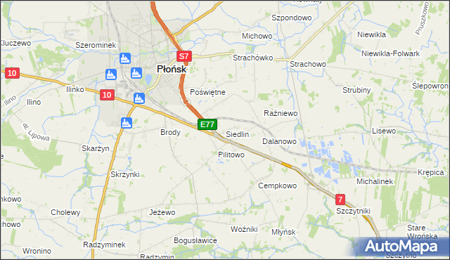 mapa Siedlin, Siedlin na mapie Targeo