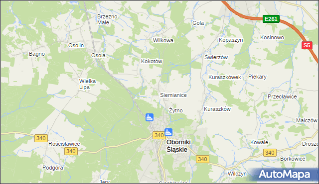 mapa Siemianice gmina Oborniki Śląskie, Siemianice gmina Oborniki Śląskie na mapie Targeo