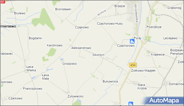 mapa Sikorzyn gmina Gostyń, Sikorzyn gmina Gostyń na mapie Targeo