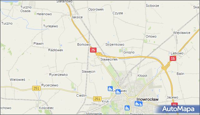 mapa Sławęcinek gmina Inowrocław, Sławęcinek gmina Inowrocław na mapie Targeo