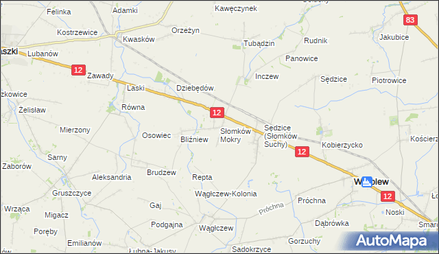 mapa Słomków Mokry, Słomków Mokry na mapie Targeo