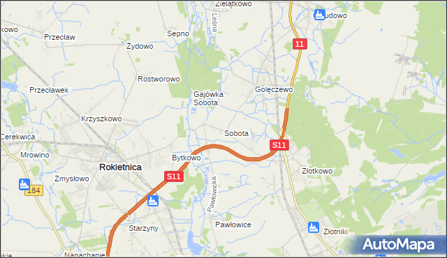 mapa Sobota gmina Rokietnica, Sobota gmina Rokietnica na mapie Targeo