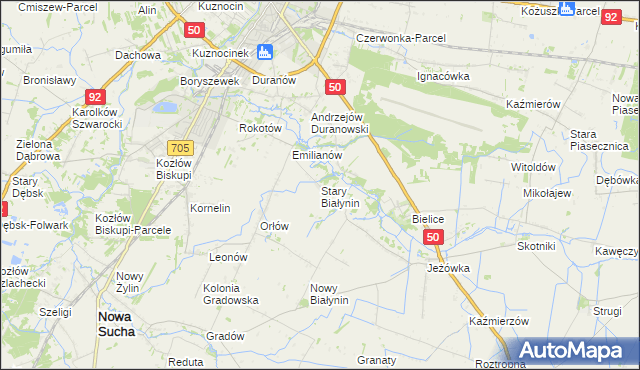 mapa Stary Białynin, Stary Białynin na mapie Targeo