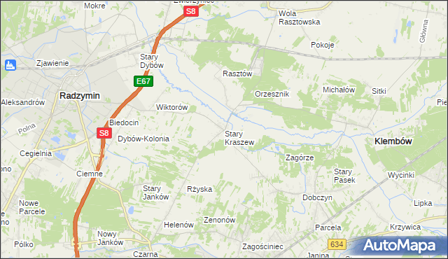 mapa Stary Kraszew, Stary Kraszew na mapie Targeo