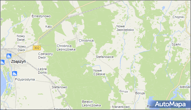 mapa Stefanowice gmina Zbąszyń, Stefanowice gmina Zbąszyń na mapie Targeo