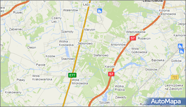 mapa Stefanowo gmina Lesznowola, Stefanowo gmina Lesznowola na mapie Targeo