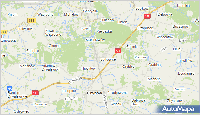 mapa Sułkowice gmina Chynów, Sułkowice gmina Chynów na mapie Targeo