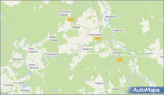 mapa Świerzno gmina Miastko, Świerzno gmina Miastko na mapie Targeo