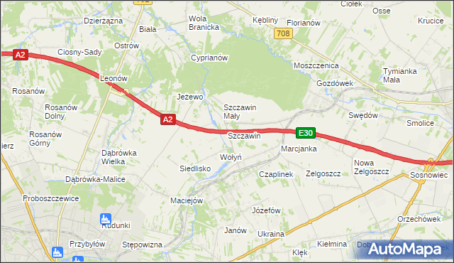 mapa Szczawin gmina Zgierz, Szczawin gmina Zgierz na mapie Targeo