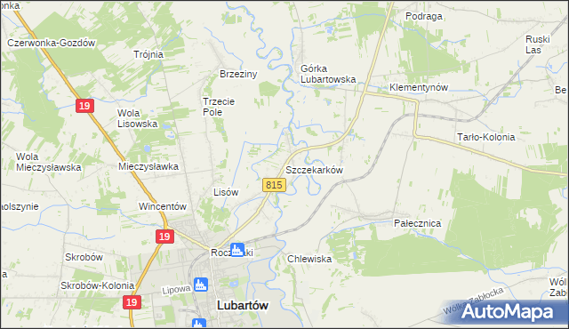 mapa Szczekarków gmina Lubartów, Szczekarków gmina Lubartów na mapie Targeo