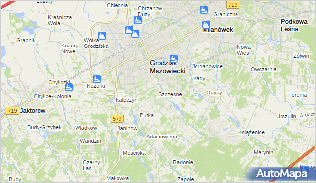 mapa Szczęsne gmina Grodzisk Mazowiecki, Szczęsne gmina Grodzisk Mazowiecki na mapie Targeo