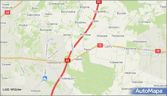 mapa Teolin gmina Nowosolna, Teolin gmina Nowosolna na mapie Targeo