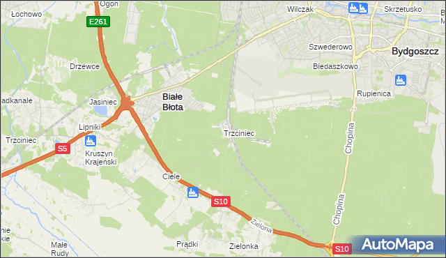 mapa Trzciniec gmina Białe Błota, Trzciniec gmina Białe Błota na mapie Targeo