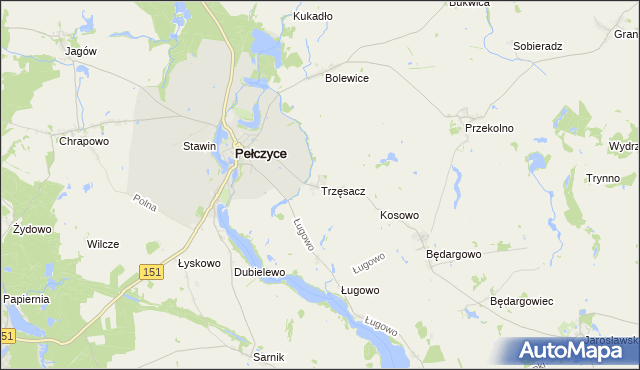 mapa Trzęsacz gmina Pełczyce, Trzęsacz gmina Pełczyce na mapie Targeo