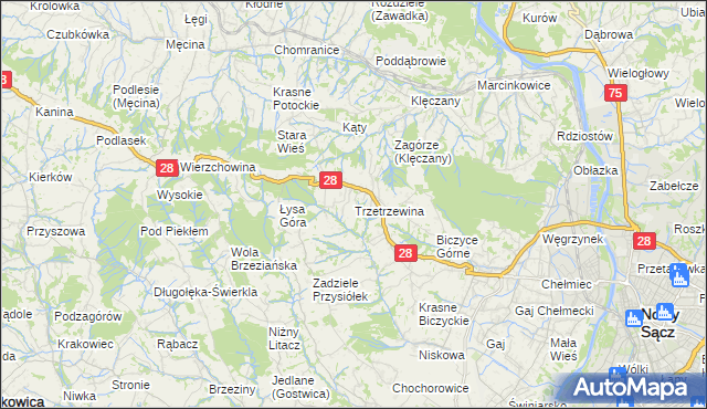 mapa Trzetrzewina, Trzetrzewina na mapie Targeo