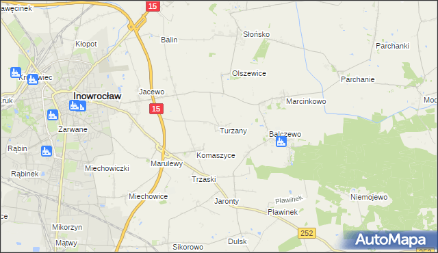 mapa Turzany gmina Inowrocław, Turzany gmina Inowrocław na mapie Targeo