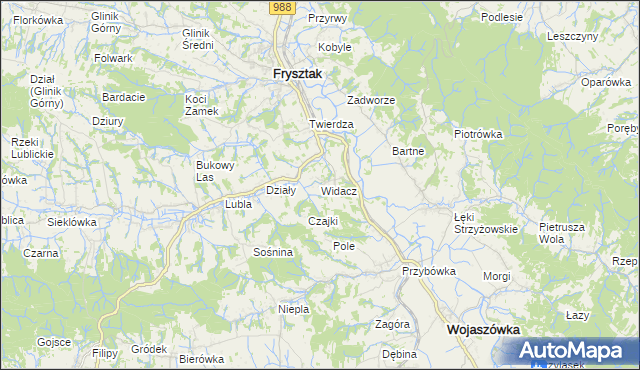 mapa Widacz gmina Frysztak, Widacz gmina Frysztak na mapie Targeo