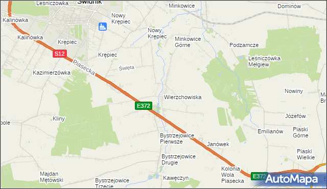 mapa Wierzchowiska gmina Piaski, Wierzchowiska gmina Piaski na mapie Targeo