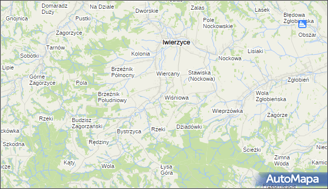 mapa Wiśniowa gmina Iwierzyce, Wiśniowa gmina Iwierzyce na mapie Targeo