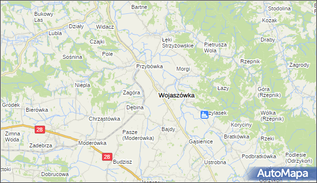 mapa Wojaszówka, Wojaszówka na mapie Targeo