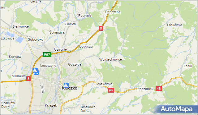 mapa Wojciechowice gmina Kłodzko, Wojciechowice gmina Kłodzko na mapie Targeo