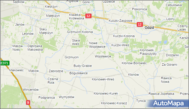 mapa Wojsławice gmina Gózd, Wojsławice gmina Gózd na mapie Targeo