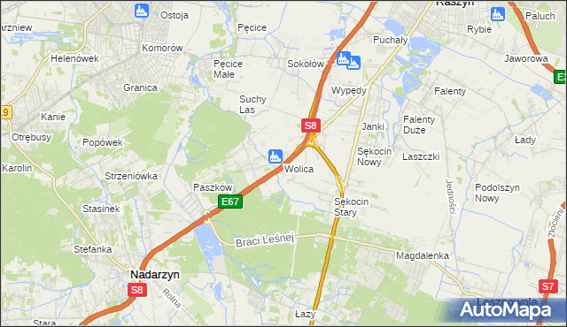mapa Wolica gmina Nadarzyn, Wolica gmina Nadarzyn na mapie Targeo