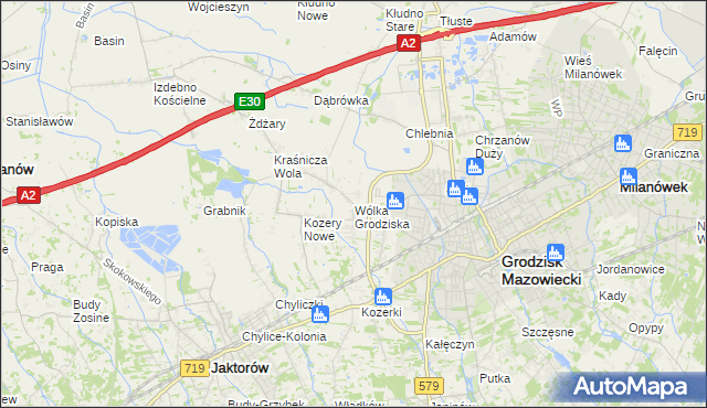 mapa Wólka Grodziska gmina Grodzisk Mazowiecki, Wólka Grodziska gmina Grodzisk Mazowiecki na mapie Targeo