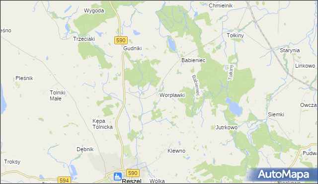 mapa Worpławki, Worpławki na mapie Targeo