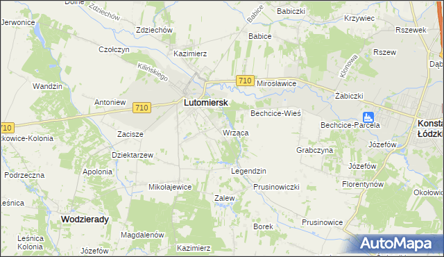 mapa Wrząca gmina Lutomiersk, Wrząca gmina Lutomiersk na mapie Targeo