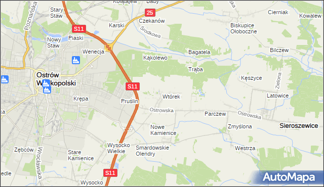 mapa Wtórek gmina Ostrów Wielkopolski, Wtórek gmina Ostrów Wielkopolski na mapie Targeo