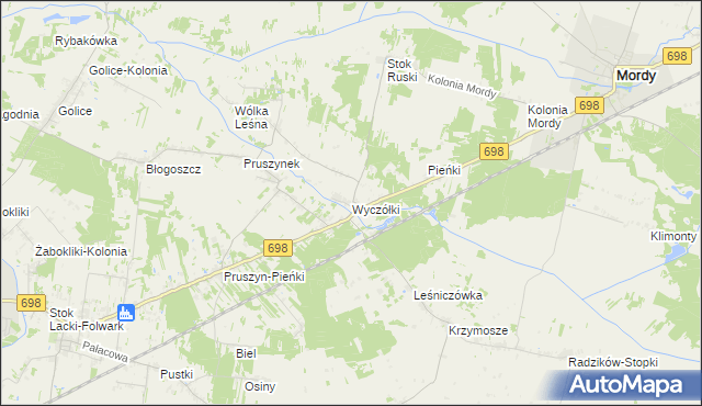 mapa Wyczółki gmina Mordy, Wyczółki gmina Mordy na mapie Targeo