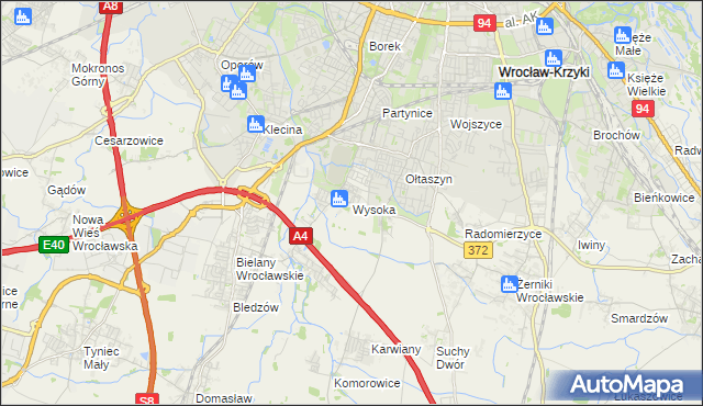 mapa Wysoka gmina Kobierzyce, Wysoka gmina Kobierzyce na mapie Targeo