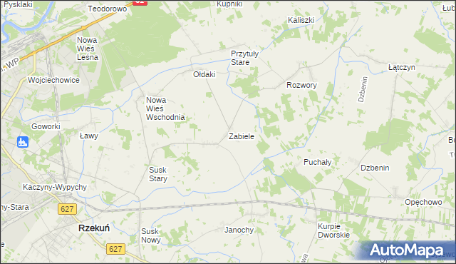 mapa Zabiele gmina Rzekuń, Zabiele gmina Rzekuń na mapie Targeo
