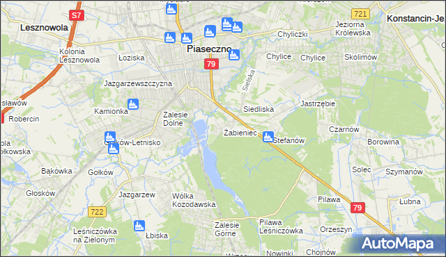 mapa Żabieniec gmina Piaseczno, Żabieniec gmina Piaseczno na mapie Targeo