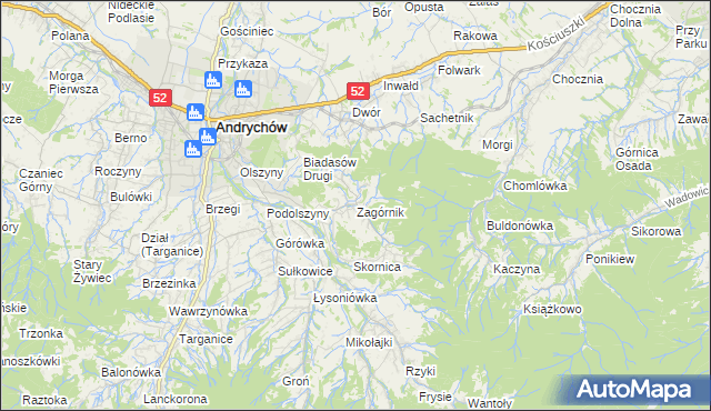 mapa Zagórnik gmina Andrychów, Zagórnik gmina Andrychów na mapie Targeo