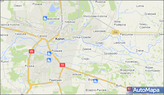 mapa Zalesie gmina Krzymów, Zalesie gmina Krzymów na mapie Targeo