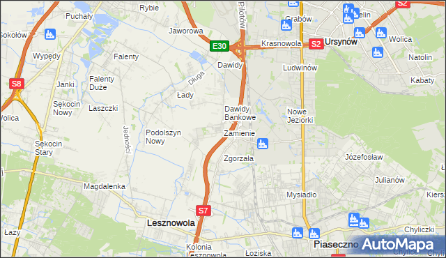 mapa Zamienie gmina Lesznowola, Zamienie gmina Lesznowola na mapie Targeo