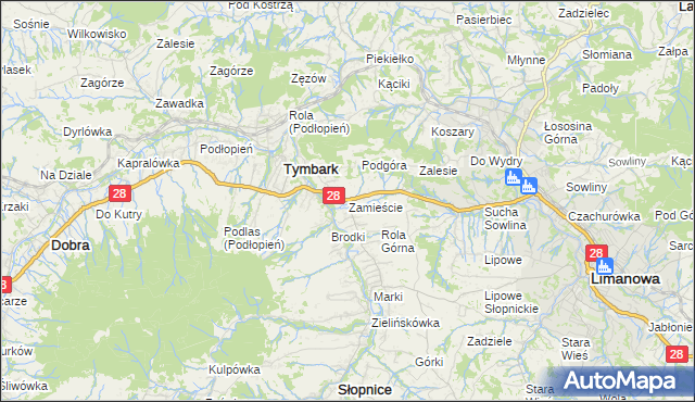 mapa Zamieście gmina Tymbark, Zamieście gmina Tymbark na mapie Targeo