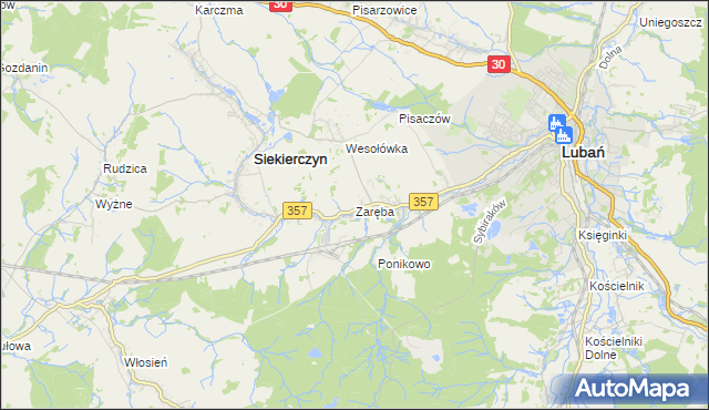 mapa Zaręba gmina Siekierczyn, Zaręba gmina Siekierczyn na mapie Targeo